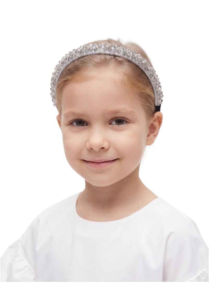 D'Daniela Erica Embroidery Headband for Girls - Silver - Image 1