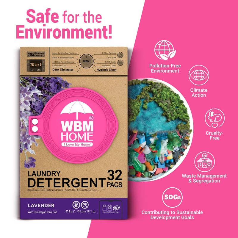 WBM 10-in-1 Laundry Detergent Pods, Fabric Softener with Lavender Extracts, High-Efficiency Laundry Pods with Powerful Stain Lifter Technology - 32 Count Bag - Image 4