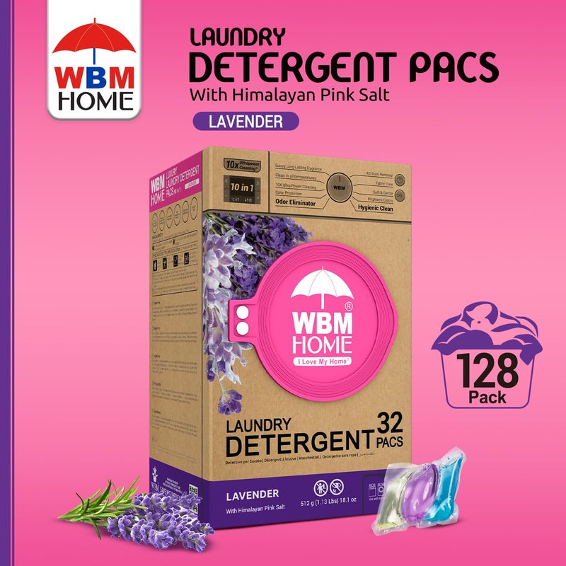 WBM 10-in-1 Laundry Detergent Pods, Fabric Softener with Lavender Extracts, High-Efficiency Laundry Pods with Powerful Stain Lifter Technology - 32 Count Bag - Image 2