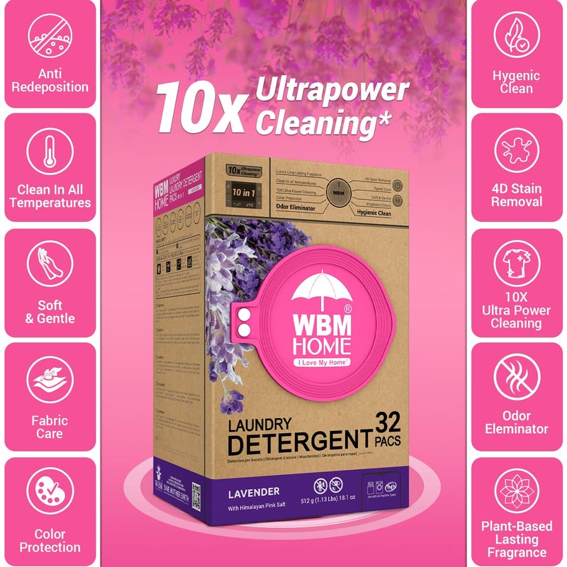WBM 10-in-1 Laundry Detergent Pods, Fabric Softener with Lavender Extracts, High-Efficiency Laundry Pods with Powerful Stain Lifter Technology - 32 Count Bag - Image 5