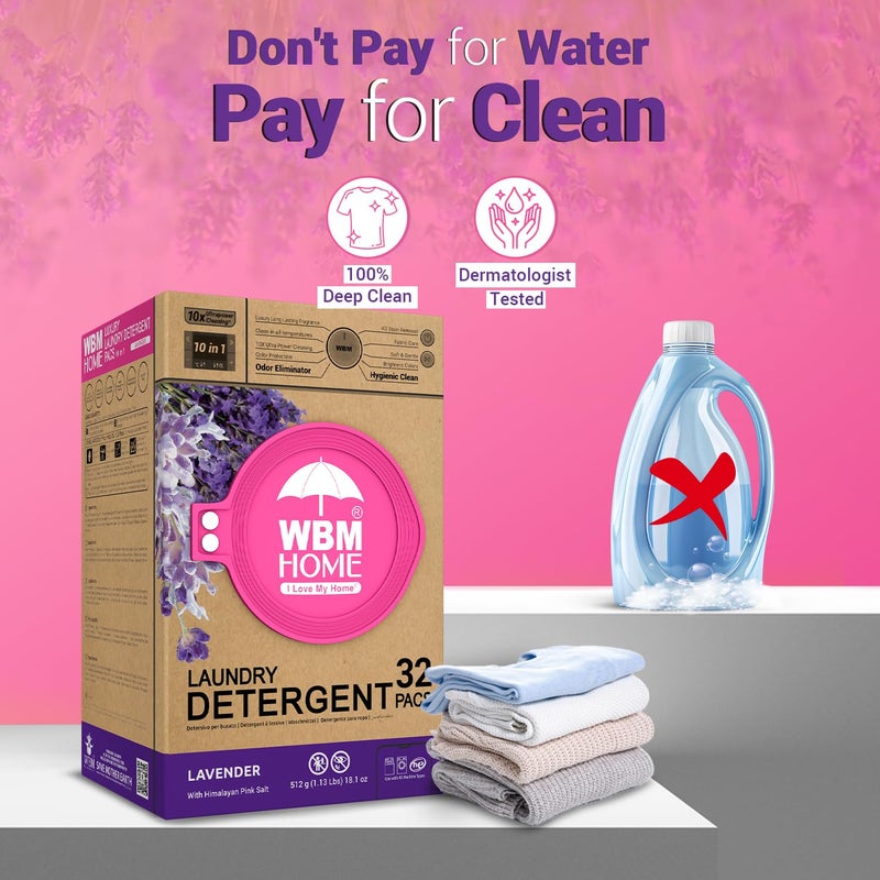 WBM 10-in-1 Laundry Detergent Pods, Fabric Softener with Lavender Extracts, High-Efficiency Laundry Pods with Powerful Stain Lifter Technology - 32 Count Bag - Image 3