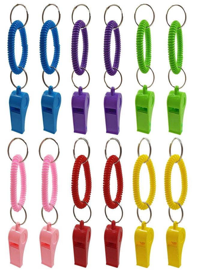 AFUNTA 12 Pack Whistle With Bracelet, 6 Colors Loud Plastic Whistle Sport Whistle Stretchable Wrist Keychain for Refereeing, Footballing, Survival Emergency Training - Image 1
