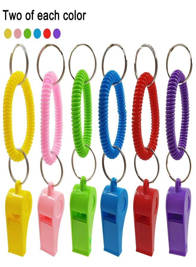 AFUNTA 12 Pack Whistle With Bracelet, 6 Colors Loud Plastic Whistle Sport Whistle Stretchable Wrist Keychain for Refereeing, Footballing, Survival Emergency Training - Image 2