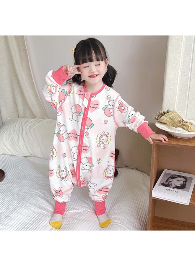 Zisehy Zisehuayu [100% Pure Cotton] Children's One-piece Pajamas, Spring And Autumn Season, Baby Girl Anti-kick Blanket Sleeping Bag, Pink, Size 120 - Image 1