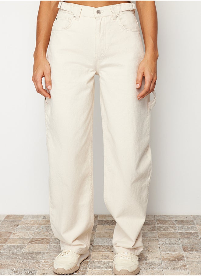 trendyol - Ecru Loose Cut High Waist Carpenter Skater Jeans TWOAW24JE00308 - Image 1