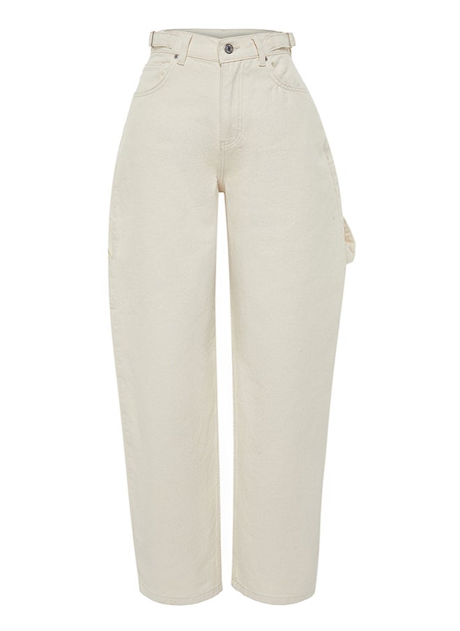 trendyol - Ecru Loose Cut High Waist Carpenter Skater Jeans TWOAW24JE00308 - Image 1