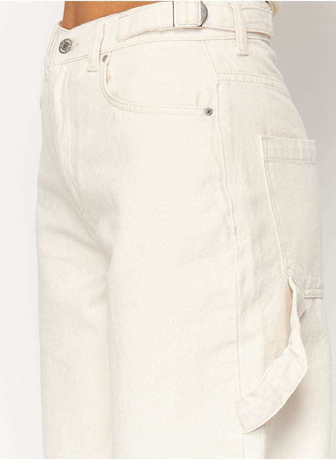 trendyol - Ecru Loose Cut High Waist Carpenter Skater Jeans TWOAW24JE00308 - Image 1