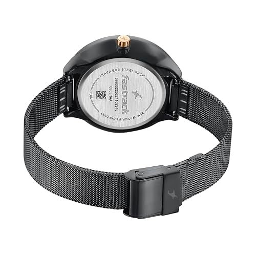 Fastrack Stunners Quartz Analog Black Dial Black Stainless Steel Strap Watch for Girls - NT6303KM01 - Image 2