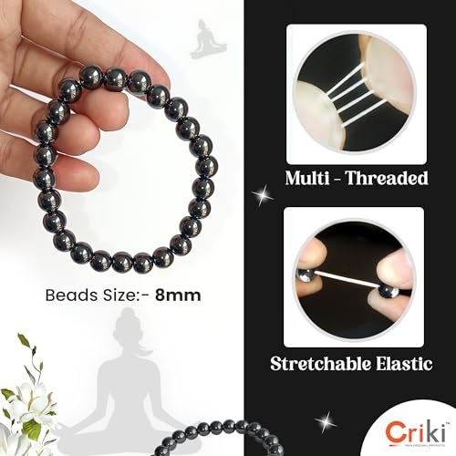 CRIKI Natural Hematite Bracelet - Certified Original Hematite Stone Bracelet for Focus, Mental clarity, Improves Blood Circulation, Positivity, and Balance Root Chakra Healing - 8MM Beads (7.5 Inch) - Image 2
