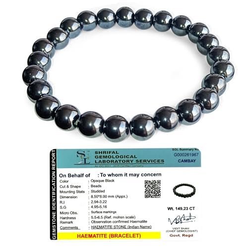 CRIKI Natural Hematite Bracelet - Certified Original Hematite Stone Bracelet for Focus, Mental clarity, Improves Blood Circulation, Positivity, and Balance Root Chakra Healing - 8MM Beads (7.5 Inch) - Image 1