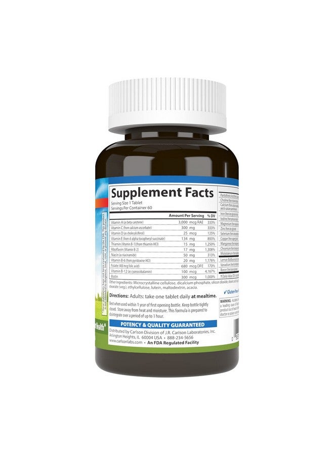 Carlson Super 1 Daily Vegetarian Multiple Formula Multivitamin Optimal Wellness 60 Tablets - Image 3