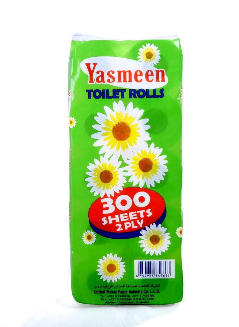 Yasmeen Pack Of 10 2Ply Super Absorbent Embossed Toilet Rolls - 300 Sheets - Image 1