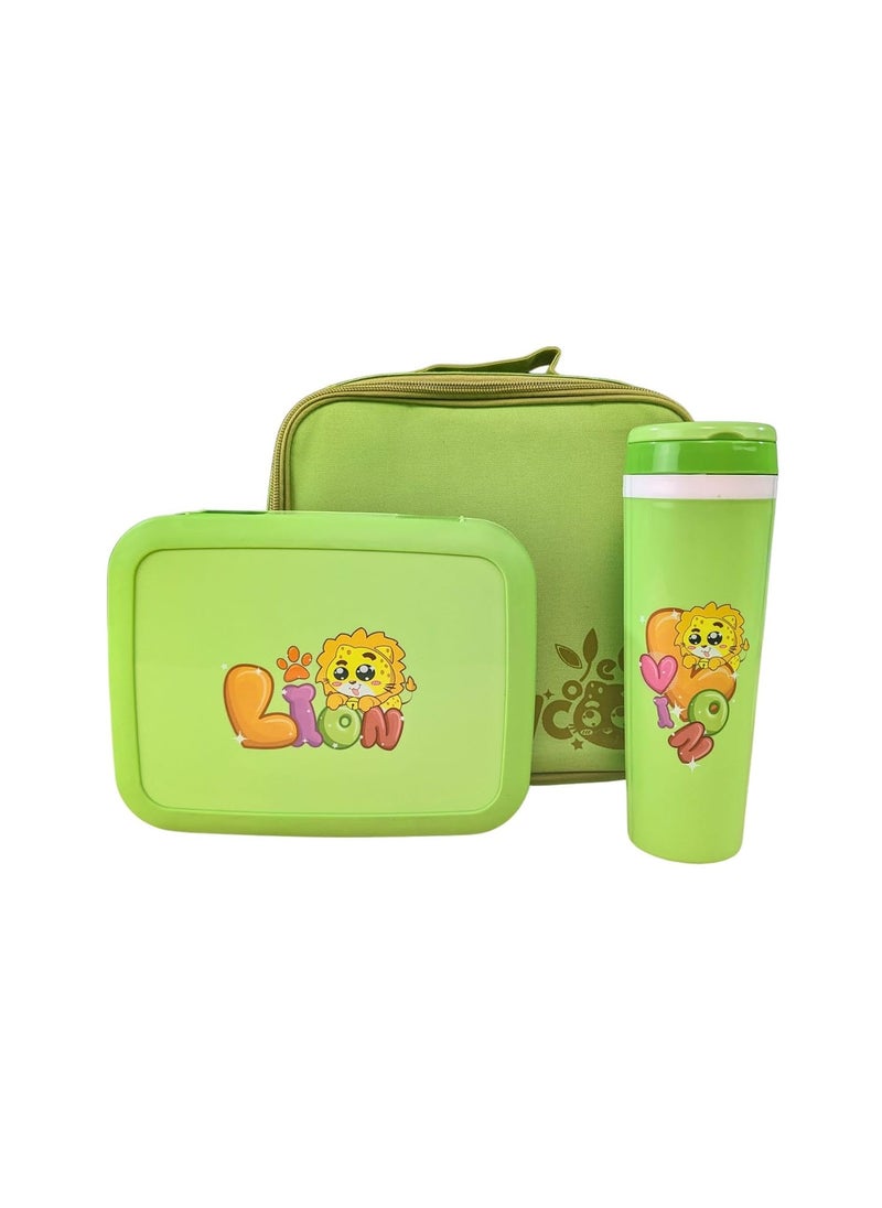 SMILY KIDDOS Smily Kiddos Lunch Combo 800ml Plastic Four compartments Leakproof Lunch Box Food with Water Bottle 350ml and Insulated Lunch Bag | Insulated | (Ages 3-7) (Green)  - Image 1