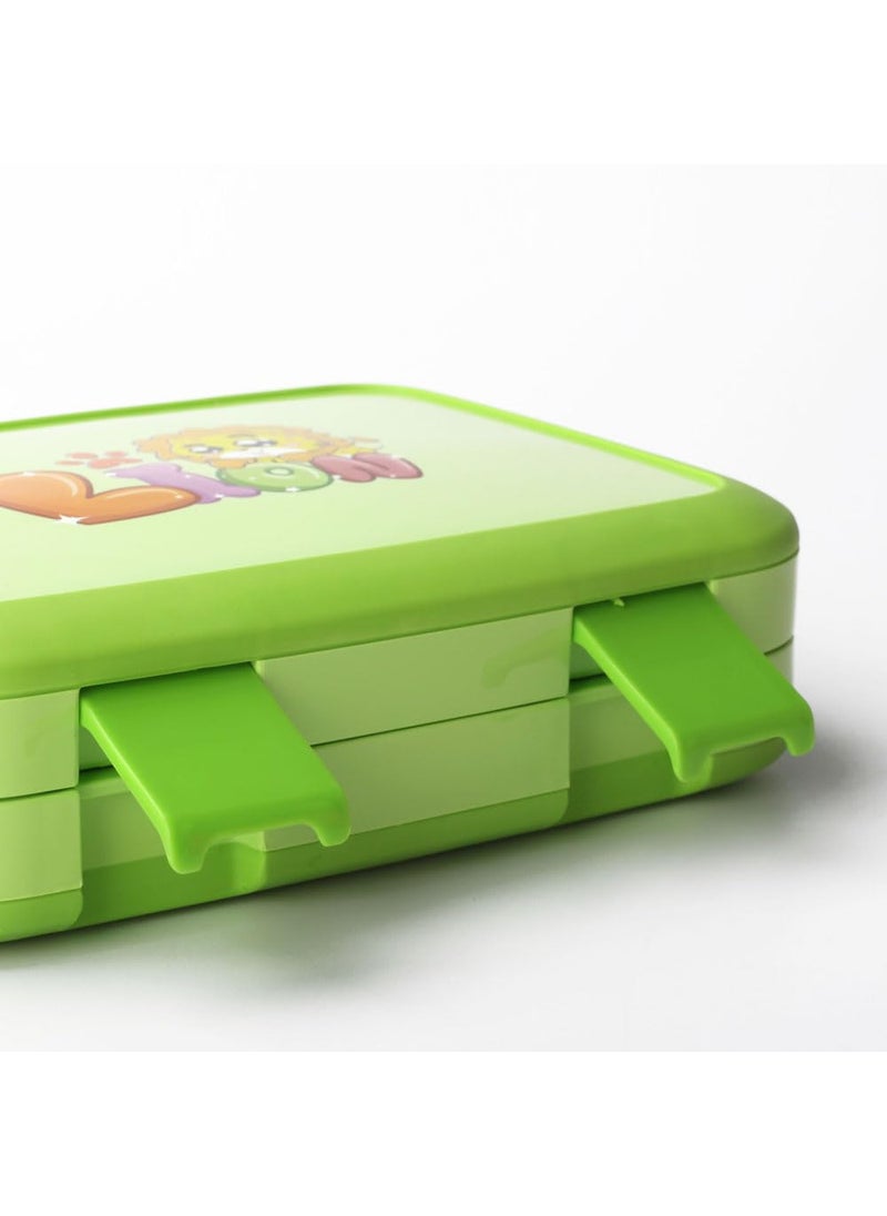 SMILY KIDDOS Smily Kiddos Lunch Combo 800ml Plastic Four compartments Leakproof Lunch Box Food with Water Bottle 350ml and Insulated Lunch Bag | Insulated | (Ages 3-7) (Green)  - Image 2