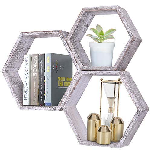 Comfify Rustic Wall Mounted Hexagonal Floating Shelves Ã¢â‚¬â€œ Set of 3 Ã¢â‚¬â€œ Large, Medium and Small Ã¢â‚¬â€œ - Image 1