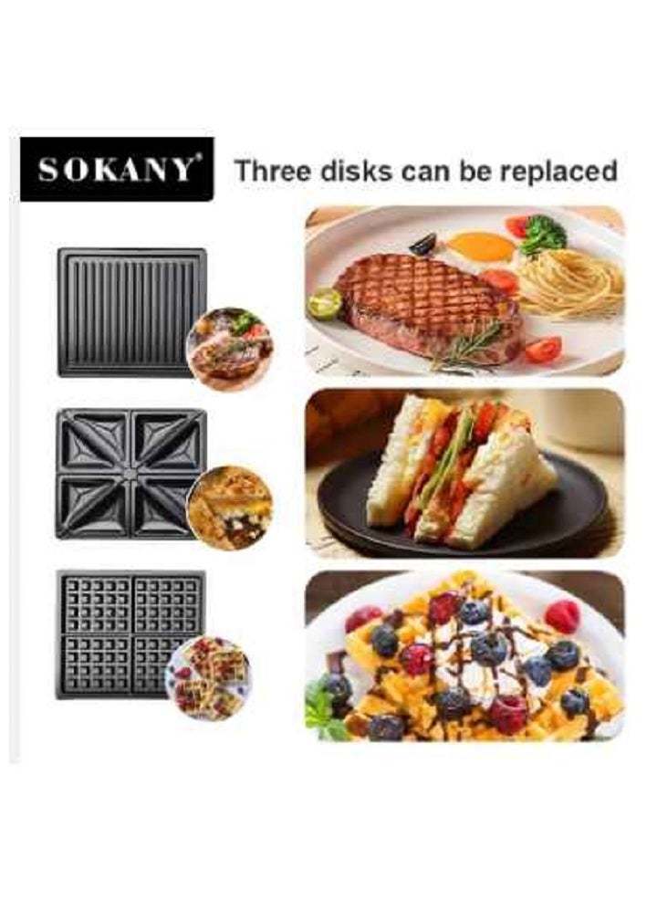 sokany 3 IN 1SANDWICH MAKER(Grill ,Waffle,Toast)Double Side Heating/1400W/SK-BBQ-852  - Image 4