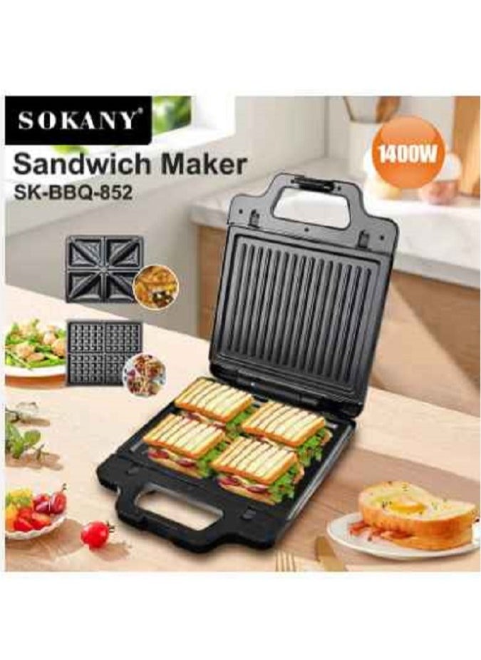 sokany 3 IN 1SANDWICH MAKER(Grill ,Waffle,Toast)Double Side Heating/1400W/SK-BBQ-852  - Image 5
