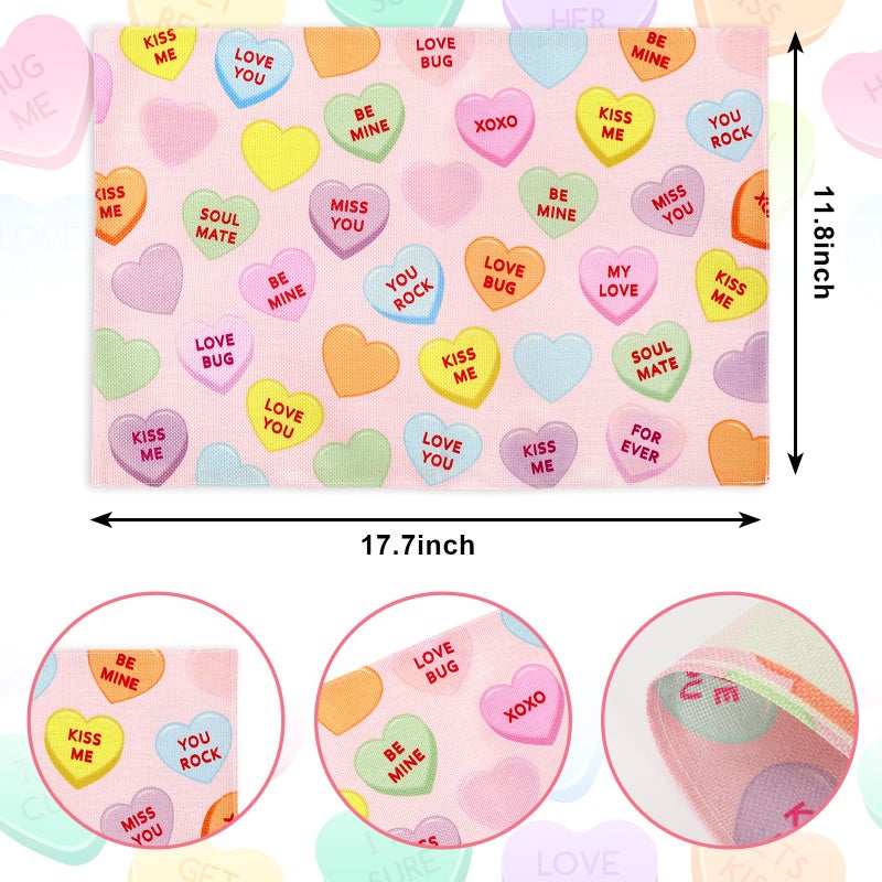Whaline Valentine's Day Placemats Set of 4 Love Heart Placemats Conversation Hearts Decor Table Mats for Party Kitchen Dining Decoration 12x18 Inch - Image 2