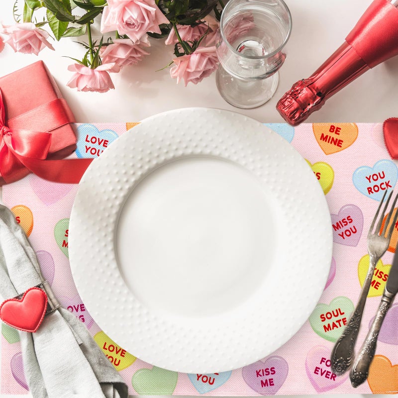 Whaline Valentine's Day Placemats Set of 4 Love Heart Placemats Conversation Hearts Decor Table Mats for Party Kitchen Dining Decoration 12x18 Inch - Image 3