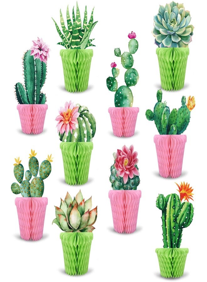 Whaline 10Pcs Cactus Honeycomb Table Centerpieces Potted Succulent Paper Green Pink Flower Bloom Summer Hawaiian Luau Party Decorations for Mexican Party Fiesta Cinco De Mayo Birthday Baby Shower - Image 1