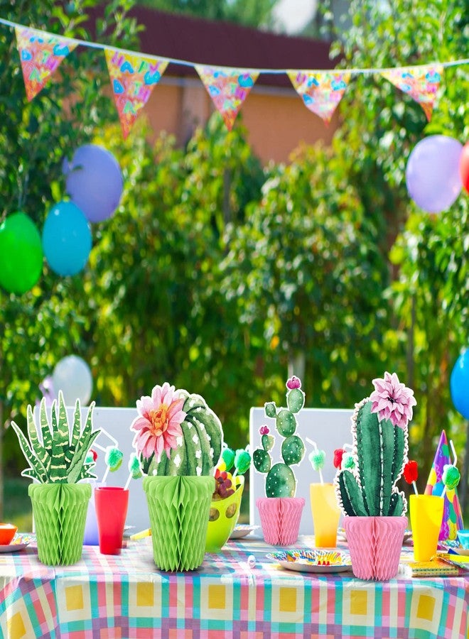Whaline 10Pcs Cactus Honeycomb Table Centerpieces Potted Succulent Paper Green Pink Flower Bloom Summer Hawaiian Luau Party Decorations for Mexican Party Fiesta Cinco De Mayo Birthday Baby Shower - Image 5
