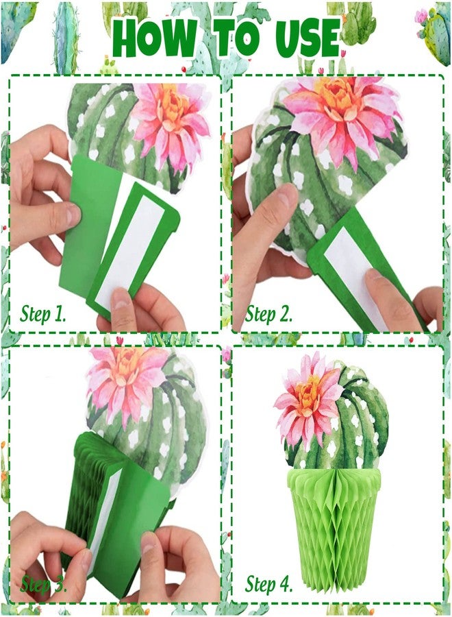 Whaline 10Pcs Cactus Honeycomb Table Centerpieces Potted Succulent Paper Green Pink Flower Bloom Summer Hawaiian Luau Party Decorations for Mexican Party Fiesta Cinco De Mayo Birthday Baby Shower - Image 3