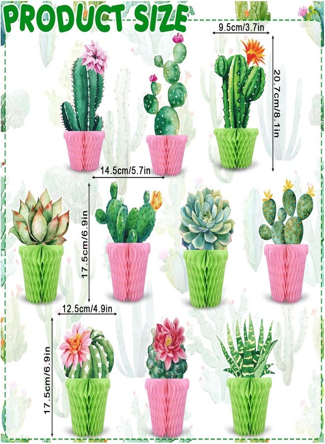 Whaline 10Pcs Cactus Honeycomb Table Centerpieces Potted Succulent Paper Green Pink Flower Bloom Summer Hawaiian Luau Party Decorations for Mexican Party Fiesta Cinco De Mayo Birthday Baby Shower - Image 2