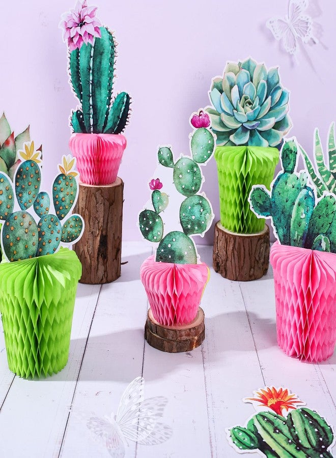 Whaline 10Pcs Cactus Honeycomb Table Centerpieces Potted Succulent Paper Green Pink Flower Bloom Summer Hawaiian Luau Party Decorations for Mexican Party Fiesta Cinco De Mayo Birthday Baby Shower - Image 4
