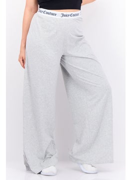 Women Regular Fit Brand Logo Wide Leg Pant, Grey