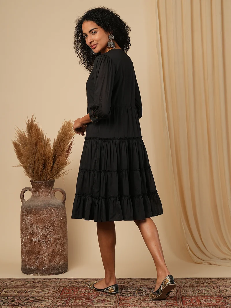 globus Women A- Line Floral Embroidered Ethnic Dresses