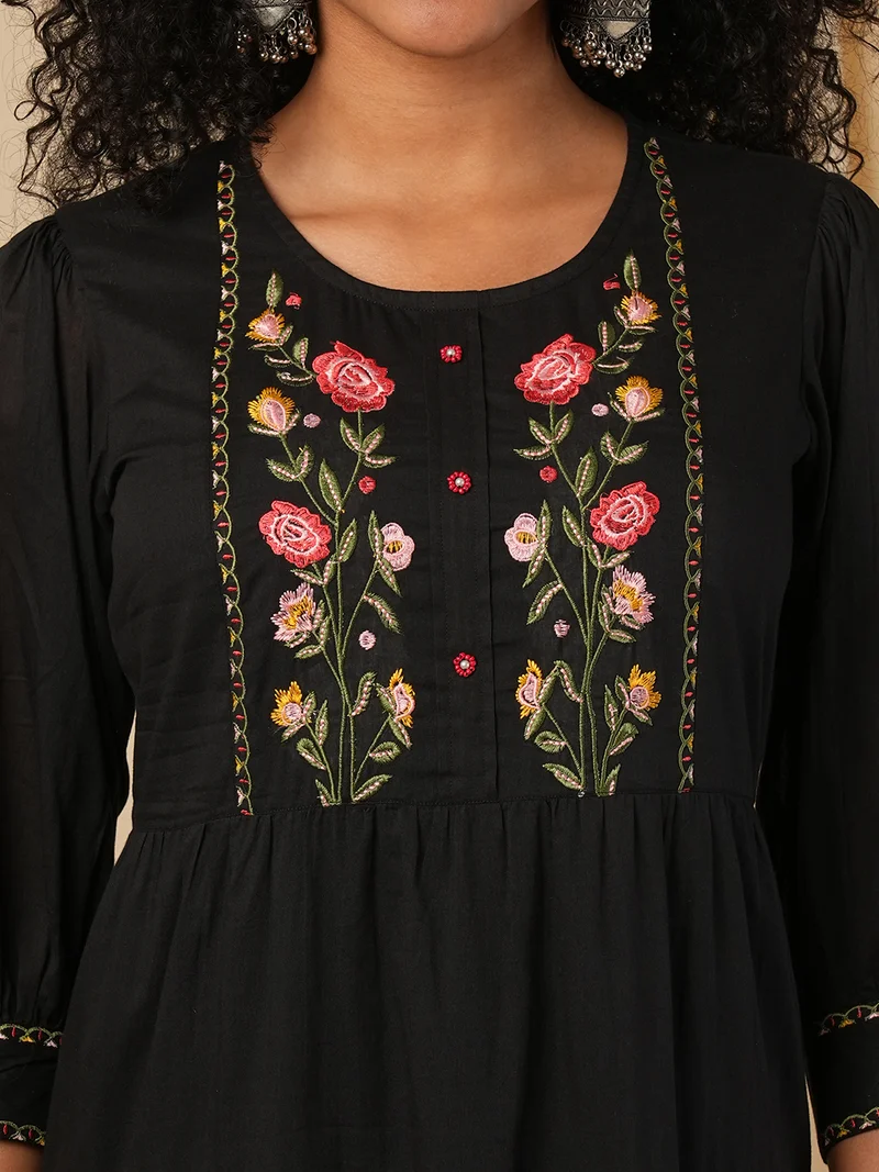 globus Women A- Line Floral Embroidered Ethnic Dresses