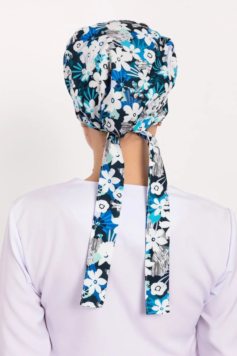 Nur Medikal Giyim Nur Medical Clothing White Daisy Patterned Hijab Doctor Nurse Hospital Cook Surgical Cap