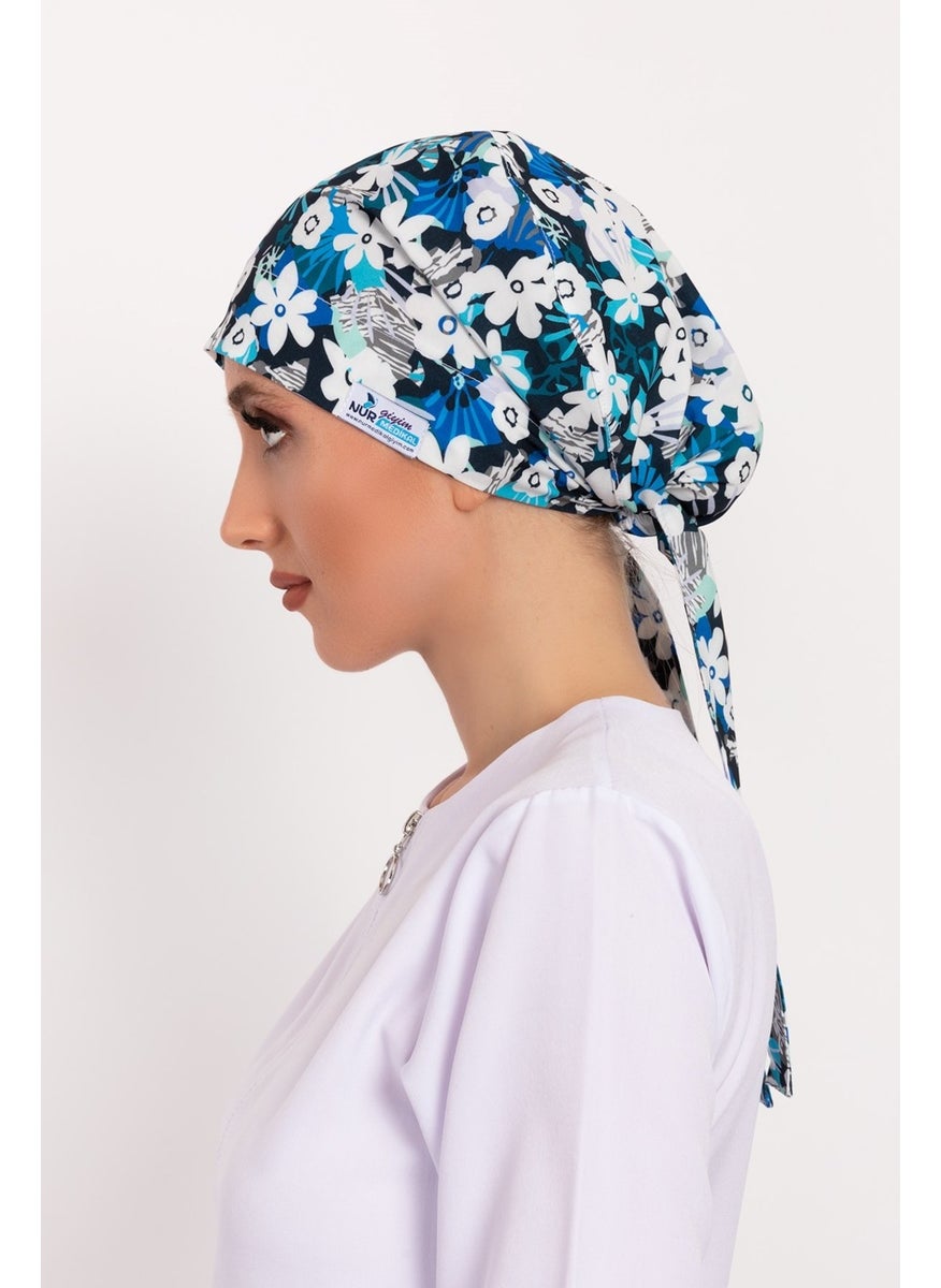 Nur Medikal Giyim Nur Medical Clothing White Daisy Patterned Hijab Doctor Nurse Hospital Cook Surgical Cap  - Image 4