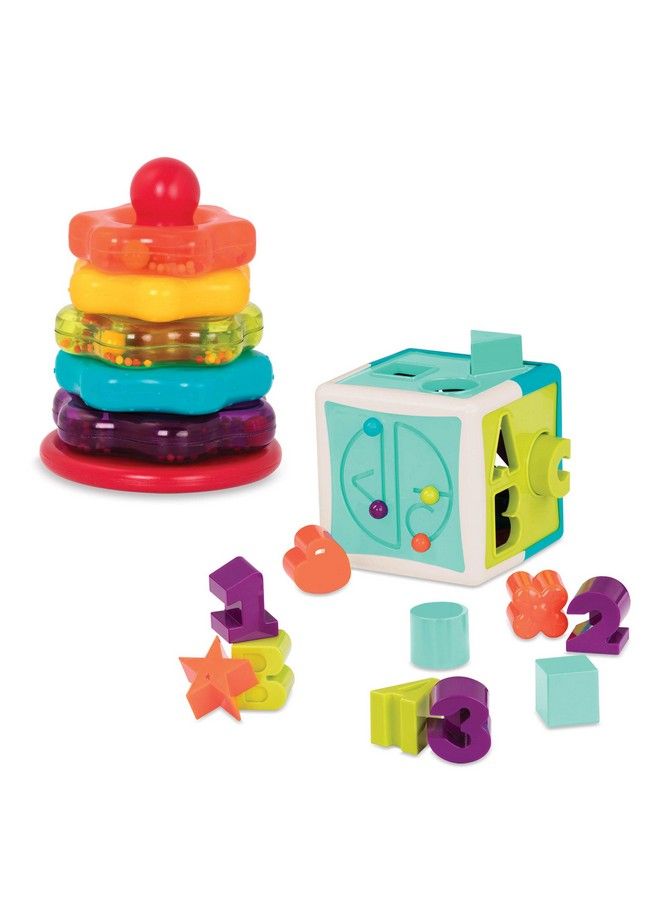 BATTAT Stacking Rings + Shape Sorter Cube Bundle Learning Toys For Kids Age 1 & Up (20 Pc)  - Image 2