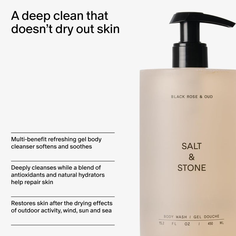 Salt & Stone Body Wash with Antioxidants for Deep Moisture | For Women & Men, Sulfate, Paraben, & Dye Free, Leaving Skin Soft and Hydrated | Black Rose & Oud 32 fl oz - Image 5