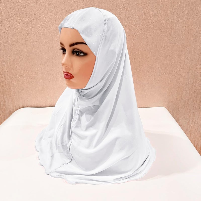 NICEYST Girls Ice Silk Muslim Khimar Hijab Headscarf Flower Arab Scarf Shawls Neck Wrap Islamic Head Wrap for Age 2-7 Years - Image 4