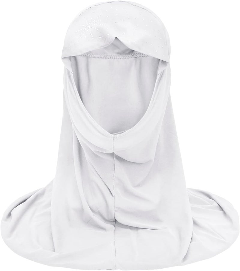 NICEYST Girls Ice Silk Muslim Khimar Hijab Headscarf Flower Arab Scarf Shawls Neck Wrap Islamic Head Wrap for Age 2-7 Years - Image 2