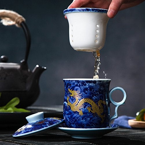 Tea Talent Porcelain Tea Cup with Infuser Lid and Saucer Sets - Chinese Jingdezhen Ceramics Coffee Mug Teacup Loose Leaf Tea Brewing System for Home Office - Image 2