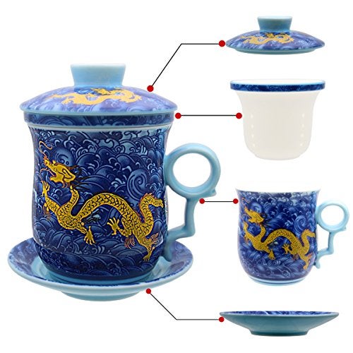 Tea Talent Porcelain Tea Cup with Infuser Lid and Saucer Sets - Chinese Jingdezhen Ceramics Coffee Mug Teacup Loose Leaf Tea Brewing System for Home Office - Image 1