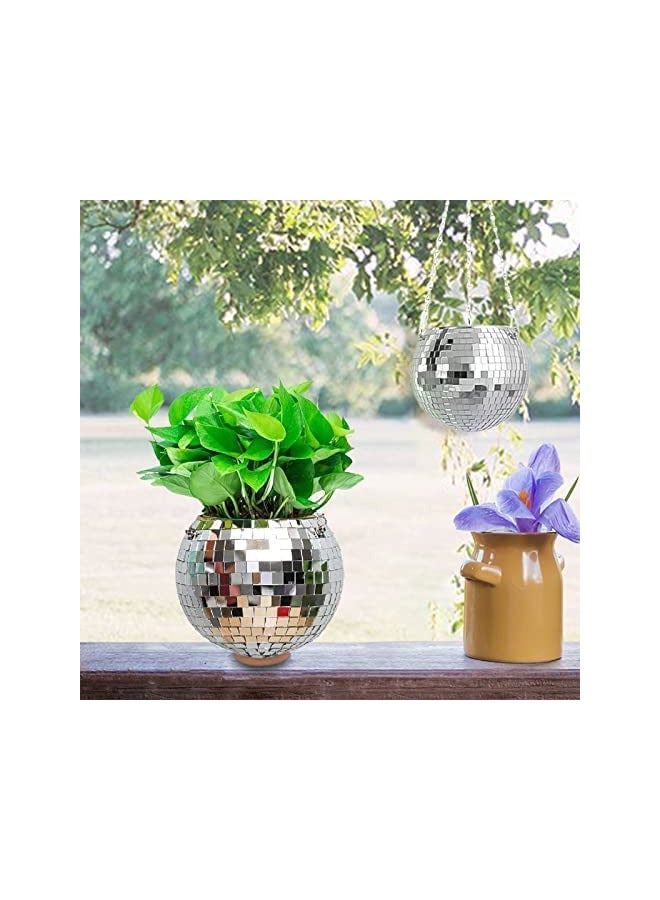 Zikra 6 Inches Disco Ball Plant Hanger, Disco Ball Planter with Hook and Wooden Stand, Disco Planter Pots for Indoor Outdoor Plants Home Decor - Image 4