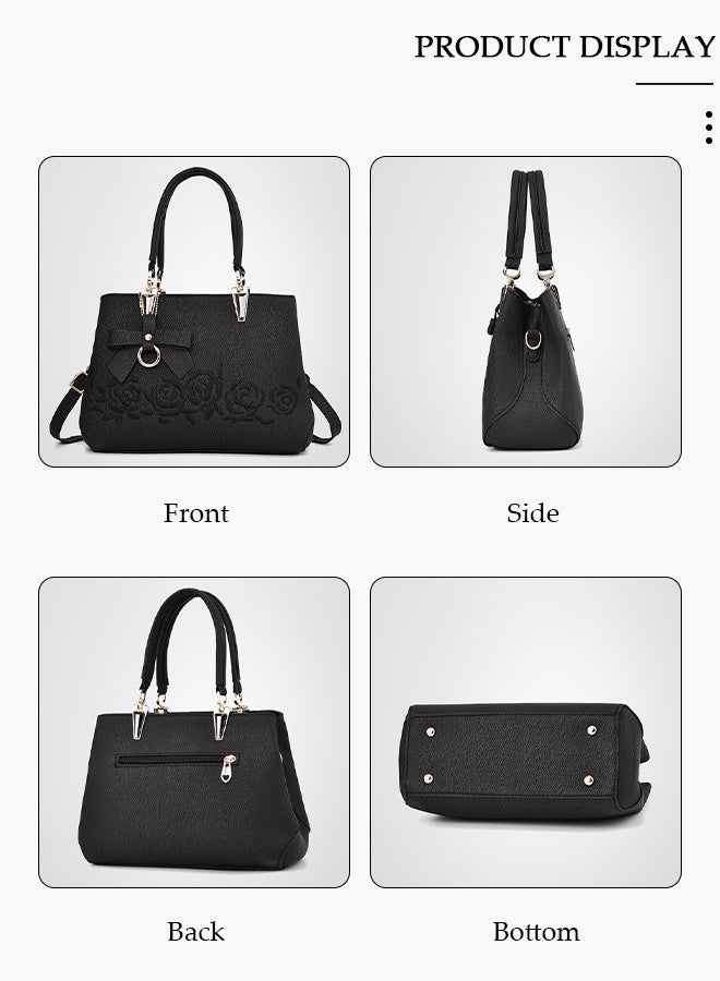 DUNISO Women's Fashion Handbag Faux Leather Crossbody Bag For Women Large Capacity Bow Trim Tote Bags Top Handle Satchel Fashionable Travel Shoulder Bag For Ladies - Image 5