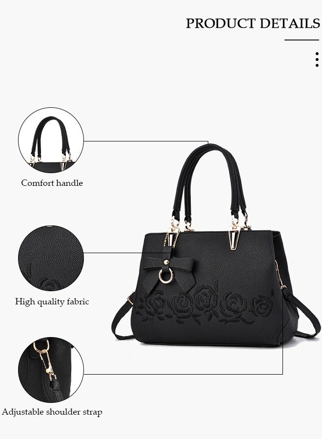 DUNISO Women's Fashion Handbag Faux Leather Crossbody Bag For Women Large Capacity Bow Trim Tote Bags Top Handle Satchel Fashionable Travel Shoulder Bag For Ladies - Image 3