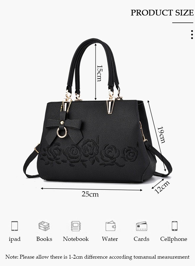 DUNISO Women's Fashion Handbag Faux Leather Crossbody Bag For Women Large Capacity Bow Trim Tote Bags Top Handle Satchel Fashionable Travel Shoulder Bag For Ladies - Image 2