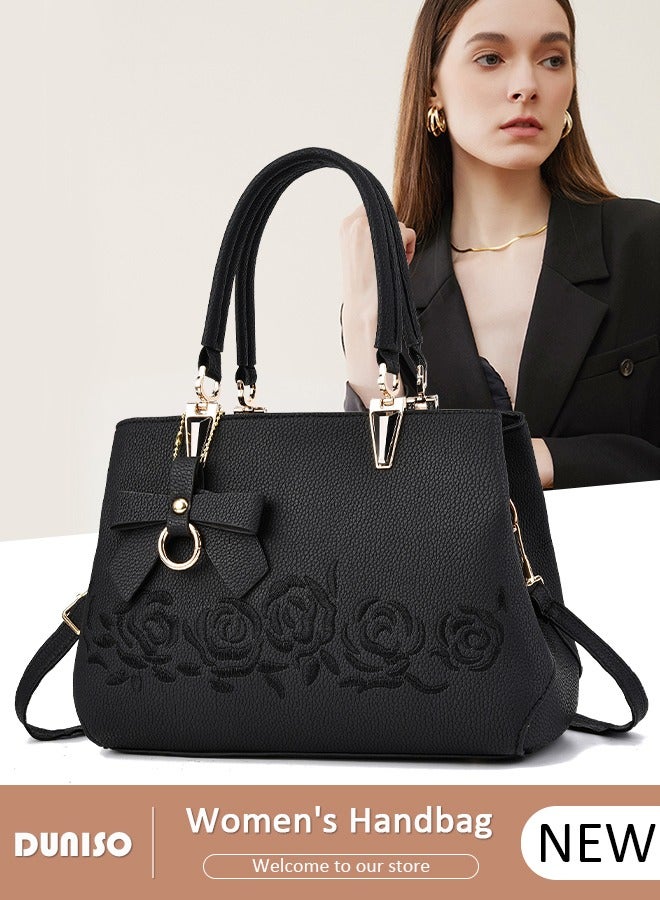 DUNISO Women's Fashion Handbag Faux Leather Crossbody Bag For Women Large Capacity Bow Trim Tote Bags Top Handle Satchel Fashionable Travel Shoulder Bag For Ladies  - Image 1