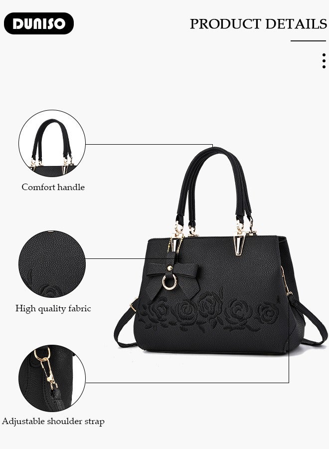 DUNISO Women's Fashion Handbag Faux Leather Crossbody Bag For Women Large Capacity Bow Trim Tote Bags Top Handle Satchel Fashionable Travel Shoulder Bag For Ladies  - Image 2