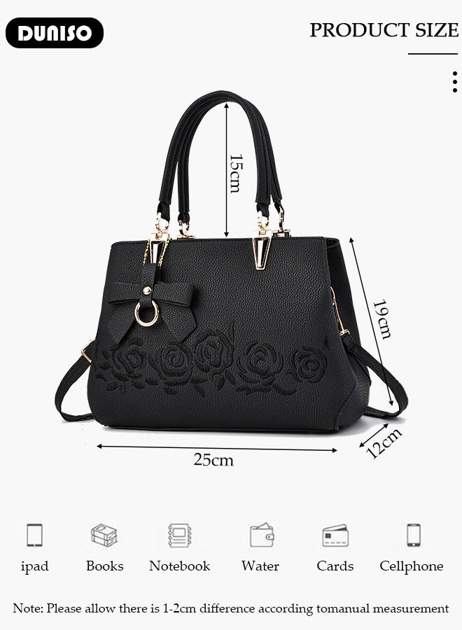 DUNISO Women's Fashion Handbag Faux Leather Crossbody Bag For Women Large Capacity Bow Trim Tote Bags Top Handle Satchel Fashionable Travel Shoulder Bag For Ladies  - Image 4