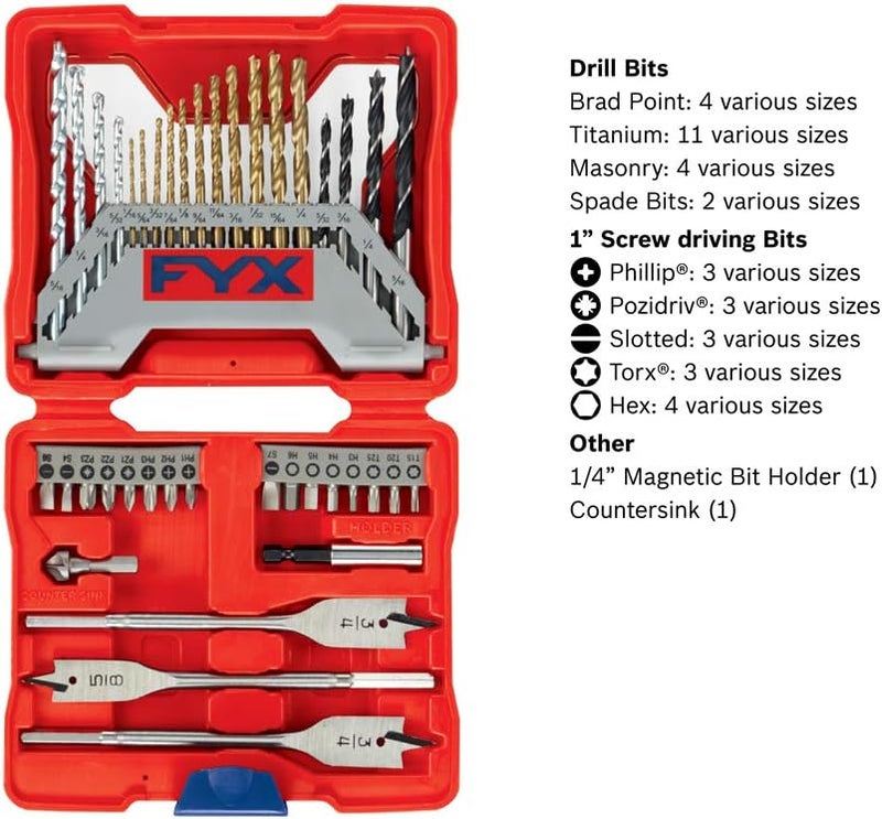 FYX Household Drill and Drive Mixed Set for Wood, Metal and Masonry (40 pcs) - Image 1