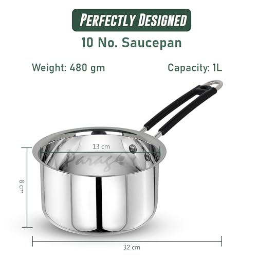 Parage 1 Pieces Stainless Steel Sauce Pan, Tea Pan, Milk Pan Heavy Guage, 1Liters with Heat-Resistant Wire Handle Induction & Gas Stove Friendly (Silver) - Image 3