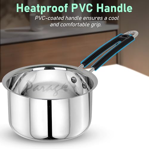 Parage 1 Pieces Stainless Steel Sauce Pan, Tea Pan, Milk Pan Heavy Guage, 1Liters with Heat-Resistant Wire Handle Induction & Gas Stove Friendly (Silver) - Image 5