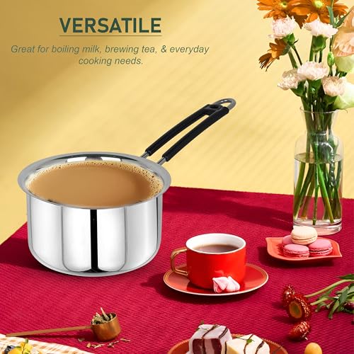 Parage 1 Pieces Stainless Steel Sauce Pan, Tea Pan, Milk Pan Heavy Guage, 1Liters with Heat-Resistant Wire Handle Induction & Gas Stove Friendly (Silver) - Image 4